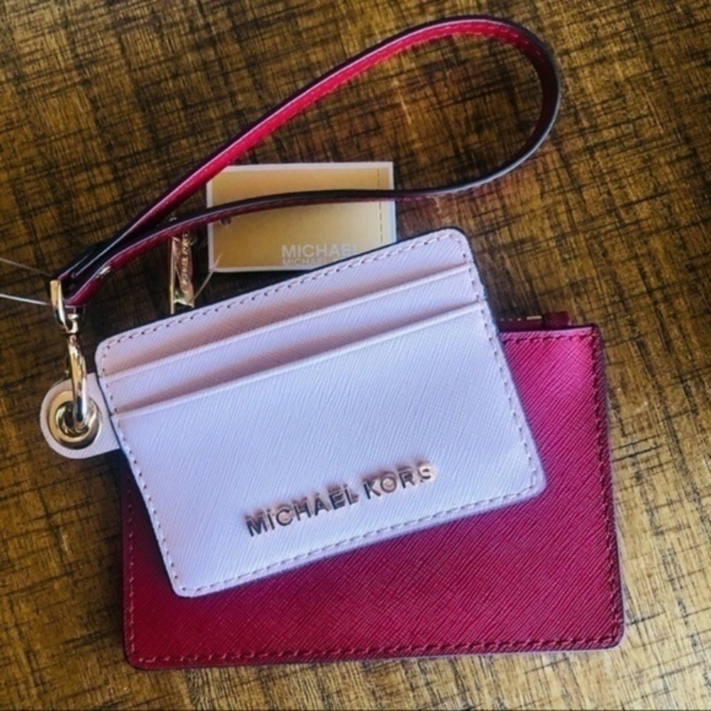 Michael Kors Card Case Duo Wristlet Saffiano Leather Zip Wallet NWT
